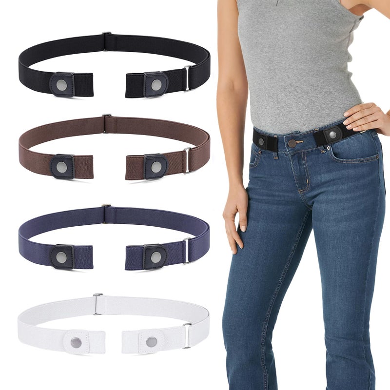 WERFORU 4 Pieces No Buckle Invisible Stretch Belt Buckle-Free Elastic Belt for Women and Men (03-black+coffee+blue+white, Suit for waist size 35-53 Inches) - Image 1